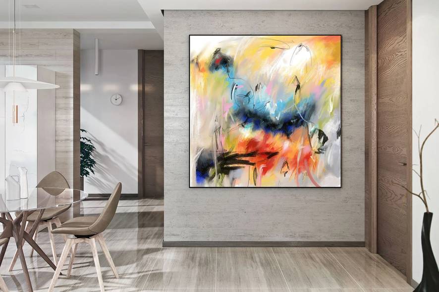 Office Handmade Original Painting Contemporary Yellow Abstract 7U7EL